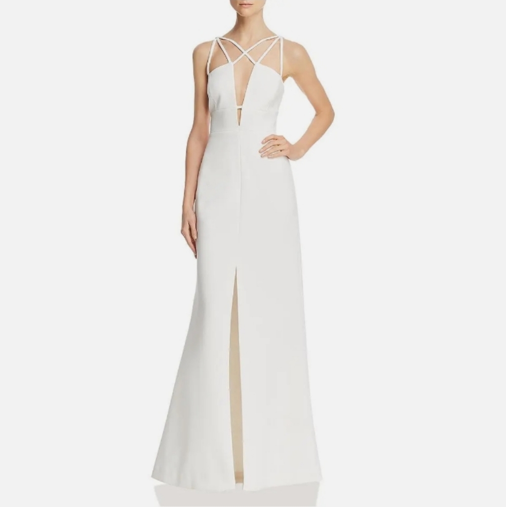 BCBGMAXAZRIA Womens Padma Ivory Strappy Slit Evening Dress Gown 4